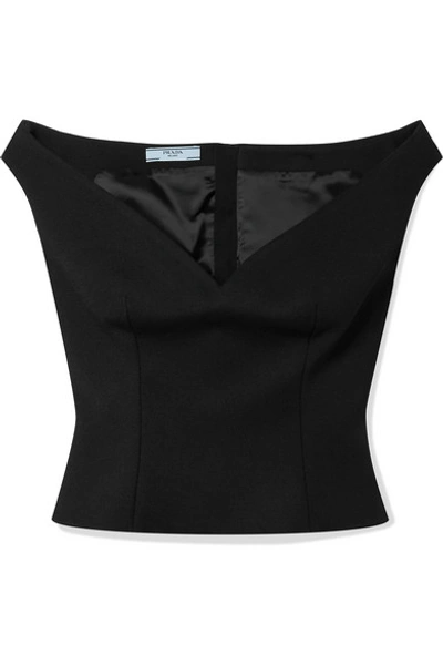 Shop Prada Off-the-shoulder Wool-twill Bustier Top In Black