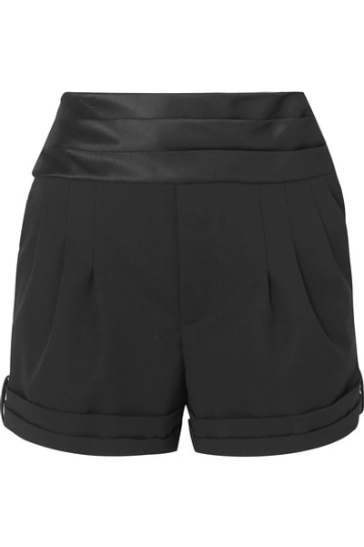 Shop Saint Laurent Satin-trimmed Wool Grain De Poudre Shorts In Black