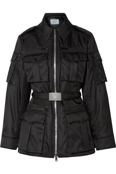 Shop Prada Belted Shell Jacket In Black