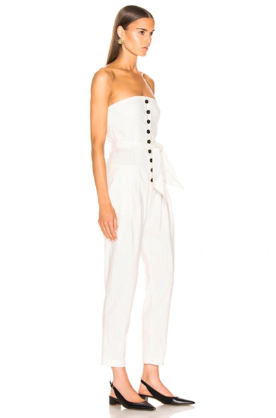 Shop Marissa Webb Nikos Linen Jumpsuit In White Pinstripe