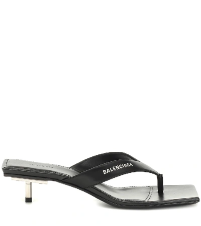 Shop Balenciaga Metal 40 Leather Sandals In Black