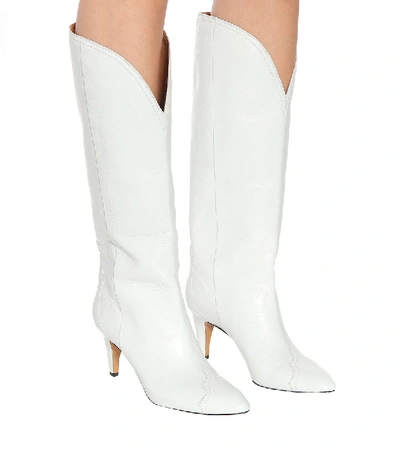 Shop Isabel Marant Lestan Knee-high Leather Boots In White