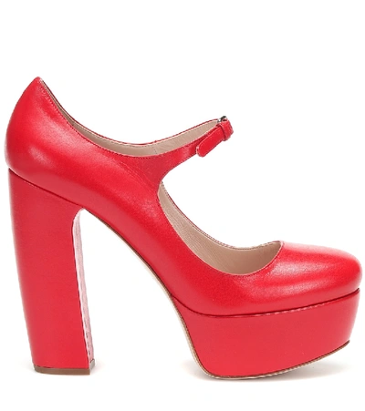 Shop Miu Miu Leather Mary Jane Platform Pumps In Red