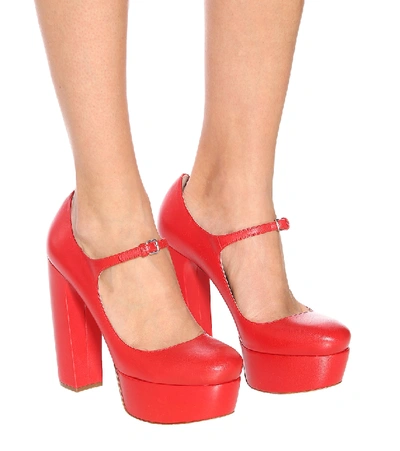 Shop Miu Miu Leather Mary Jane Platform Pumps In Red