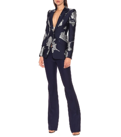 Shop Alexander Mcqueen Floral Brocade Blazer In Blue