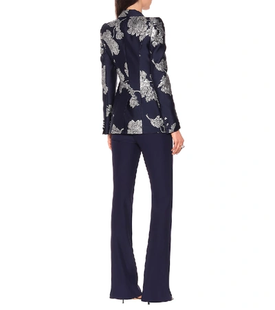 Shop Alexander Mcqueen Floral Brocade Blazer In Blue