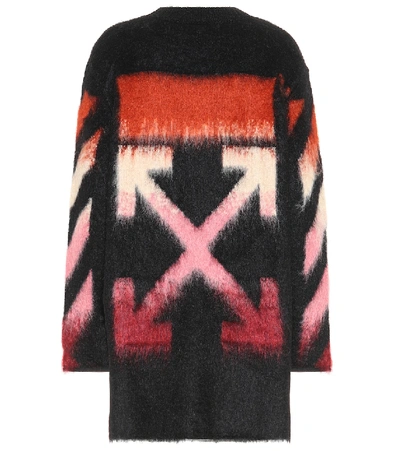 Shop Off-white Logo Mohair-blend Sweater Dress In Black