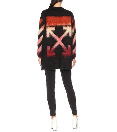 Shop Off-white Logo Mohair-blend Sweater Dress In Black