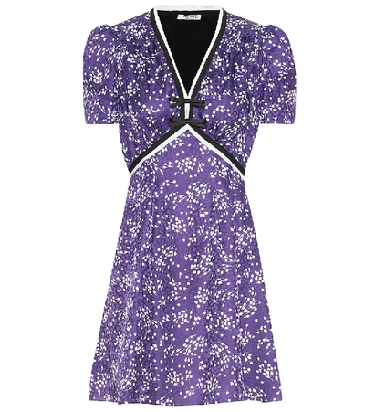 Shop Miu Miu Floral Silk-satin Jacquard Minidress In Purple