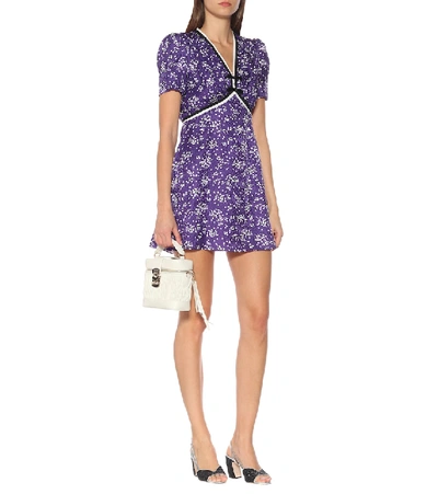 Shop Miu Miu Floral Silk-satin Jacquard Minidress In Purple