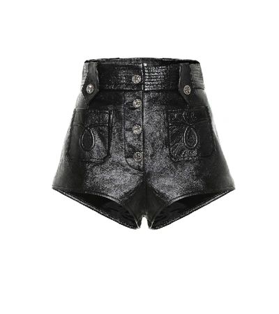Shop Miu Miu High-rise Leather Shorts In Black