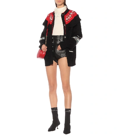 Shop Miu Miu High-rise Leather Shorts In Black