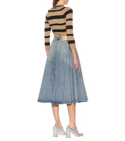 Shop Miu Miu Denim Midi Skirt In Blue