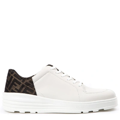 Shop Fendi Ff Monogram Detail Sneakers In White
