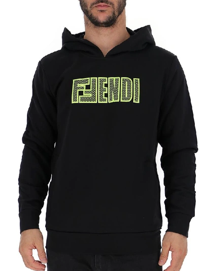 Shop Fendi Logo Hooded Sweatshirt In Black