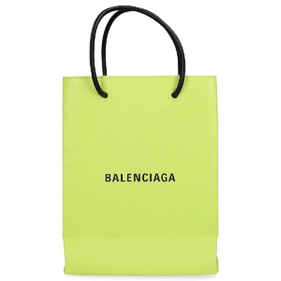 Shop Balenciaga Women Handbag Shopping Tote Xxs Leather Logo Green In Yellow