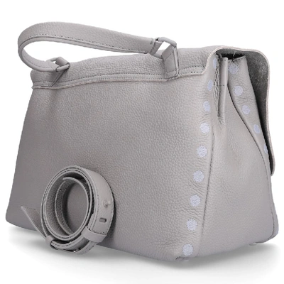 Shop Zanellato Women Handbag Postina Leather Embossed Logo Grey