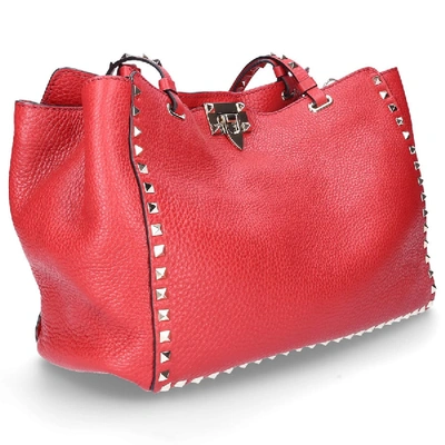 Shop Valentino Leather Rivets Gold Logo Red