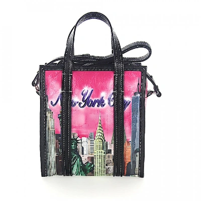 Shop Balenciaga Women Shoulder Bag Bazar Shopper Xs Leather Multicolour City-print New York In Pink