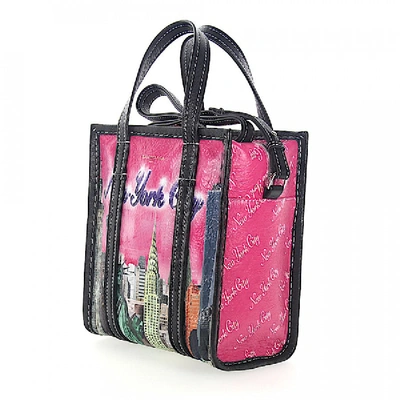 Shop Balenciaga Women Shoulder Bag Bazar Shopper Xs Leather Multicolour City-print New York In Pink