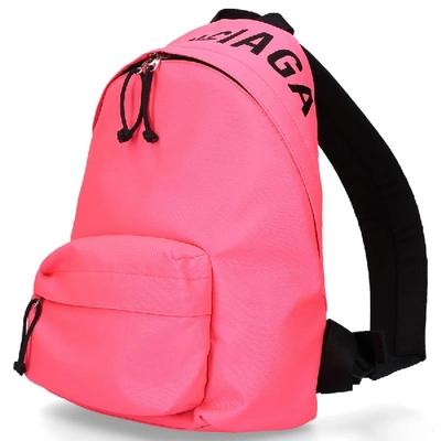 Shop Balenciaga Women Backpack Wheel Backpack S Nylon Logo Embroidery Neon Pink