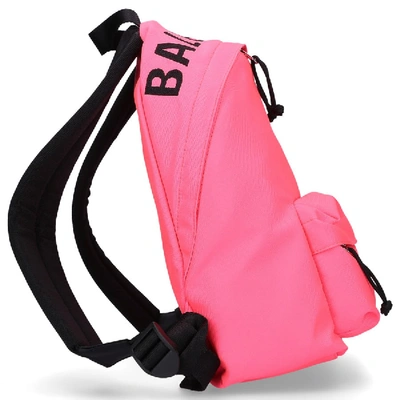 Shop Balenciaga Women Backpack Wheel Backpack S Nylon Logo Embroidery Neon Pink