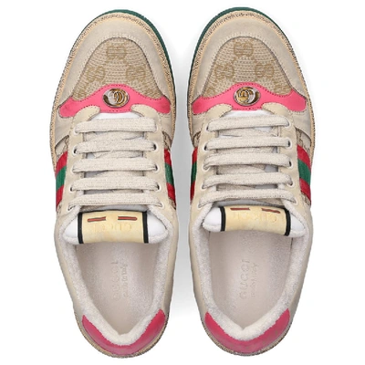 Shop Gucci Sneaker Low Screener  Canvas Kalbsleder Logo Used Beige-kombi In Beige,pink