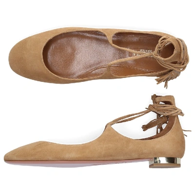 Shop Aquazzura Ballet Flats Boheme In Beige