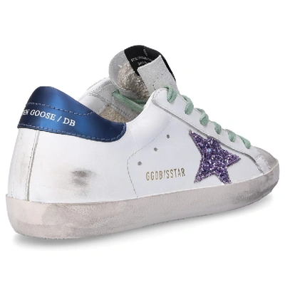 Shop Golden Goose Low-top Sneakers Superstar Calfskin Logo Used Blue Purple White In Purple,white