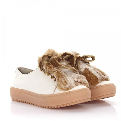 Shop Agl Attilio Giusti Leombruni Sneakers D930006 Leather White Rabbit Fur Velvet Laces Lamb Fur In Beige