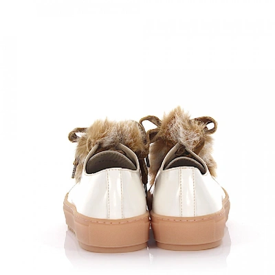 Shop Agl Attilio Giusti Leombruni Sneakers D930006 Leather White Rabbit Fur Velvet Laces Lamb Fur In Beige