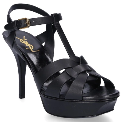 Shop Saint Laurent Platform Sandals Tribute  Smooth Leather Black