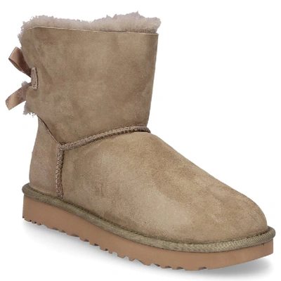 Shop Ugg Ankle Boots Mini Bailey Bow Ii  Lambskin  Olive