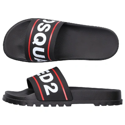 Shop Dsquared2 Beach Sandals Slm0010 Gum Logo Black Red White