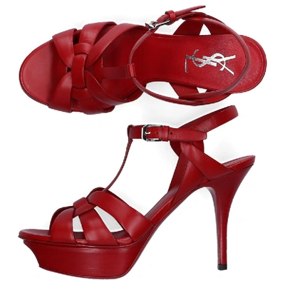 Shop Saint Laurent Sandals Tribute 75 Calfskin Logo Red