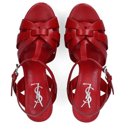Shop Saint Laurent Sandals Tribute 75 Calfskin Logo Red