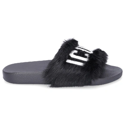 Shop Dsquared2 Slippers Lapin  Fur Logo Black