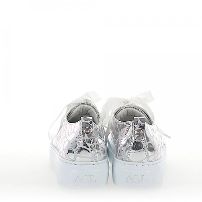 Shop Agl Attilio Giusti Leombruni Sneaker D925065 Plateau Leder Metallic Silber Stein-muster In Silver
