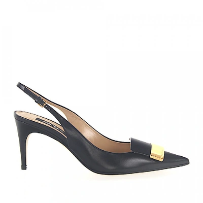 Shop Sergio Rossi Slingback Pumps Calfskin Nappa Leather Logo Metal Buckle Black