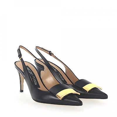 Shop Sergio Rossi Slingback Pumps Calfskin Nappa Leather Logo Metal Buckle Black