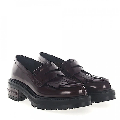 Shop Dior Penny Loafer Fight Plateau Leather Bordeaux Foldover Fringes In Red