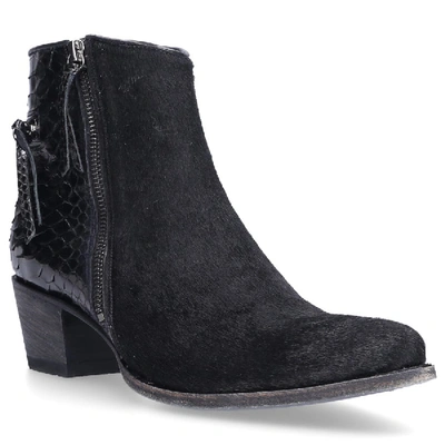 Shop Sendra Cowboy-/ Biker Ankle Boots Lisa  Calfskin Pony Leather Embossing Black