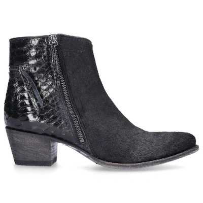 Shop Sendra Cowboy-/ Biker Ankle Boots Lisa  Calfskin Pony Leather Embossing Black