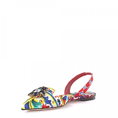 Shop Dolce & Gabbana Slingback-ballerinas Stoff Multicolor Designer-print Kristallverzierung In Red