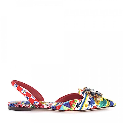 Shop Dolce & Gabbana Slingback-ballerinas Stoff Multicolor Designer-print Kristallverzierung In Red