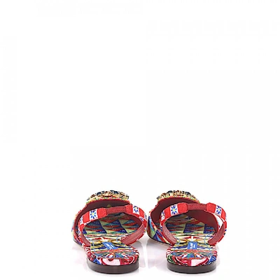Shop Dolce & Gabbana Slingback-ballerinas Stoff Multicolor Designer-print Kristallverzierung In Red