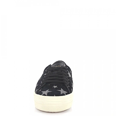 Shop Saint Laurent Low-top Sneakers Suede Logo Black-combo Silver