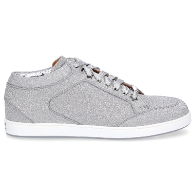 Shop Jimmy Choo Sneakers Miami Calfskin Glitter Glitter Logo Silver