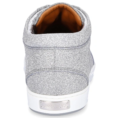 Shop Jimmy Choo Sneakers Miami Calfskin Glitter Glitter Logo Silver