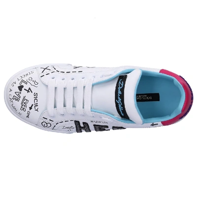 Shop Dolce & Gabbana Low-top Sneakers Portofino  Calfskin Logo Print White-combo